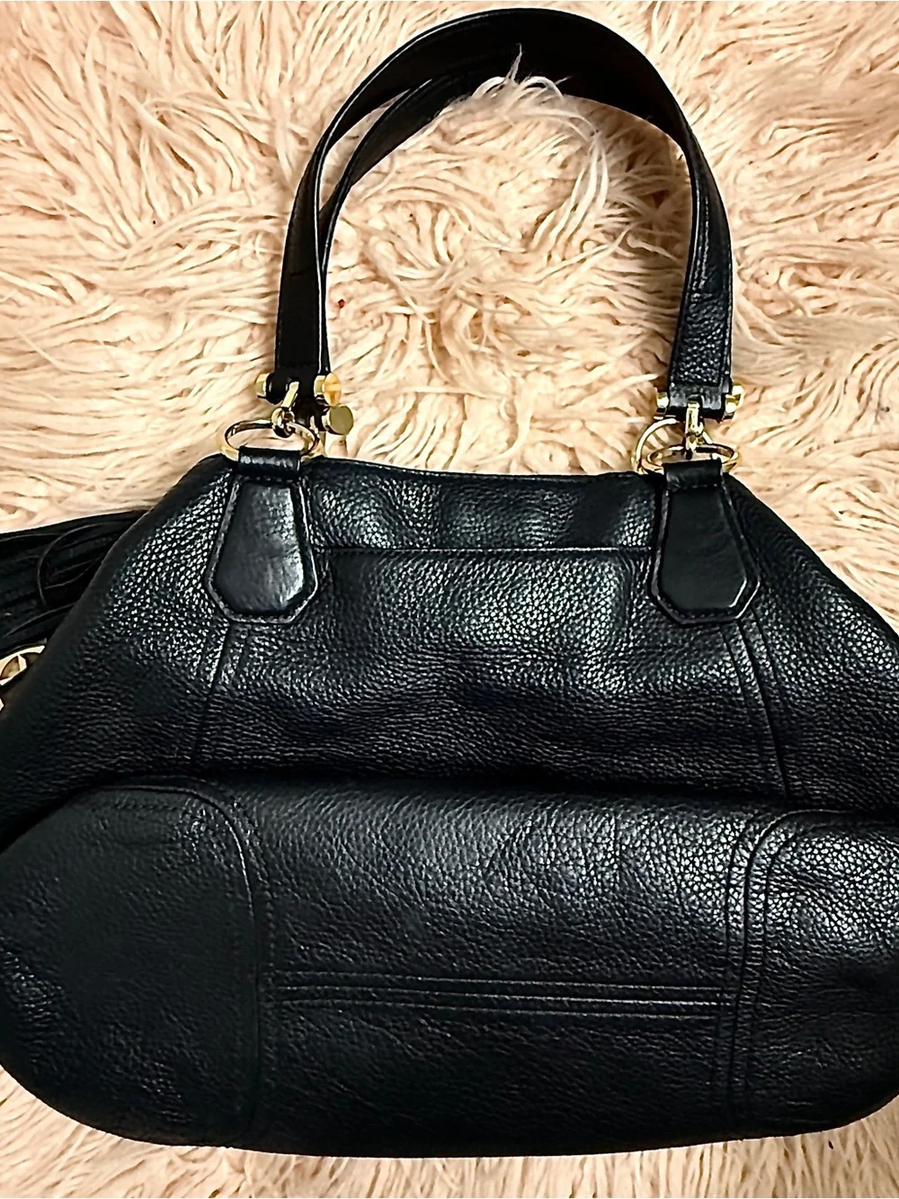 Vintage Y2K Michael Kors Black Pebbled Leather Large Hobo with Tassel Charm